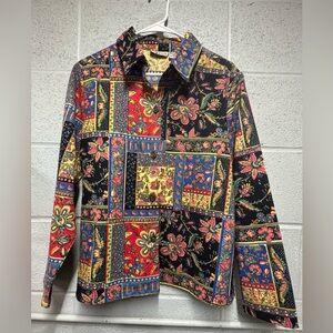 The TOG Womens Patchwork Print Soft Denim Jacket medium Floral‎ colorful cotton